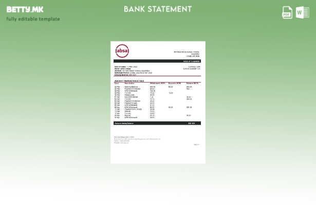 Модерен стил Сејшели ABSA шаблон за извод од банка