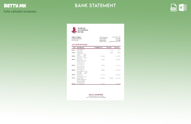 модерен стил Хаваи Хаваи Шаблон за ексел извод на национална банка
