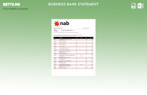 Модерен стил Извод на сметка на компанијата NAB банка Шаблон Word и PDF