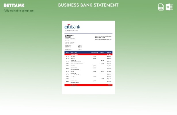 Модерен стил Изјава на организацијата на САД Citibank Шаблон Word и PDF