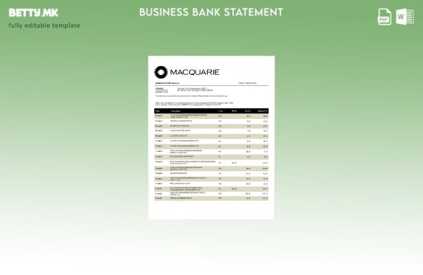Модерен стил на Macquarie Bank изјава за претпријатието Word и PDF шаблон
