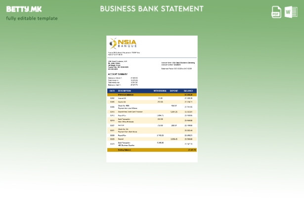 Модерен стил на NSIA Banque деловна банкарска изјава Шаблон за формат Word и PDF