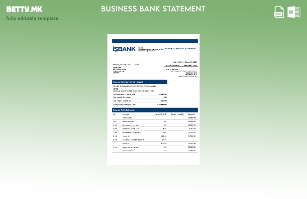 модерен стил Извештај за корпоративна чековна сметка на İşbank Шаблон Word и PDF
