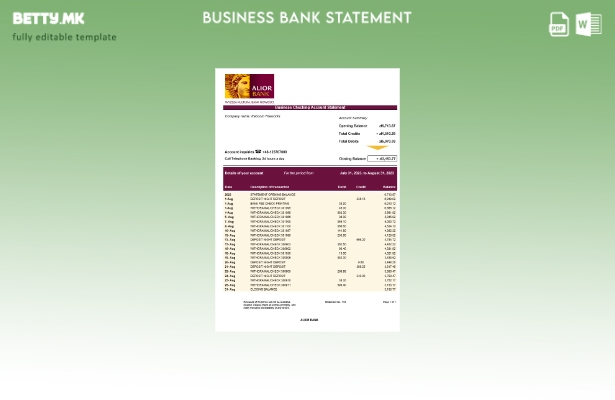 модерен стил на компанијата Alior Bank за проверка на изводот на сметката Word и