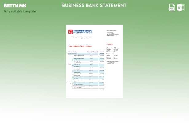 модерен стил Citic Securities банка извод на фирмата сметка Word и PDF шаблон