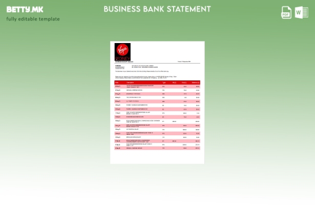 модерен стил Virgin Money Bank извод на цврста сметка за Word и PDF шаблон