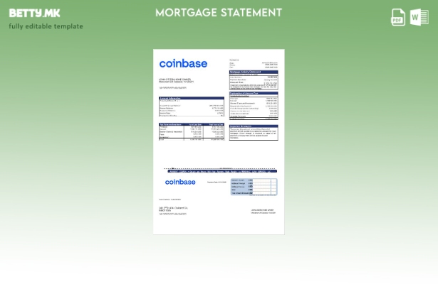 Извод за хипотека во модерен стил на САД Coinbase во шаблон за формати Word и PD